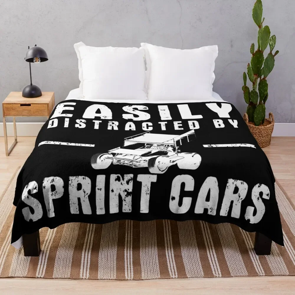 

Easily Distracted By Sprint Cars v2 (White) Throw Blanket Bed Sofas Dorm Room Essentials Thermal Blankets