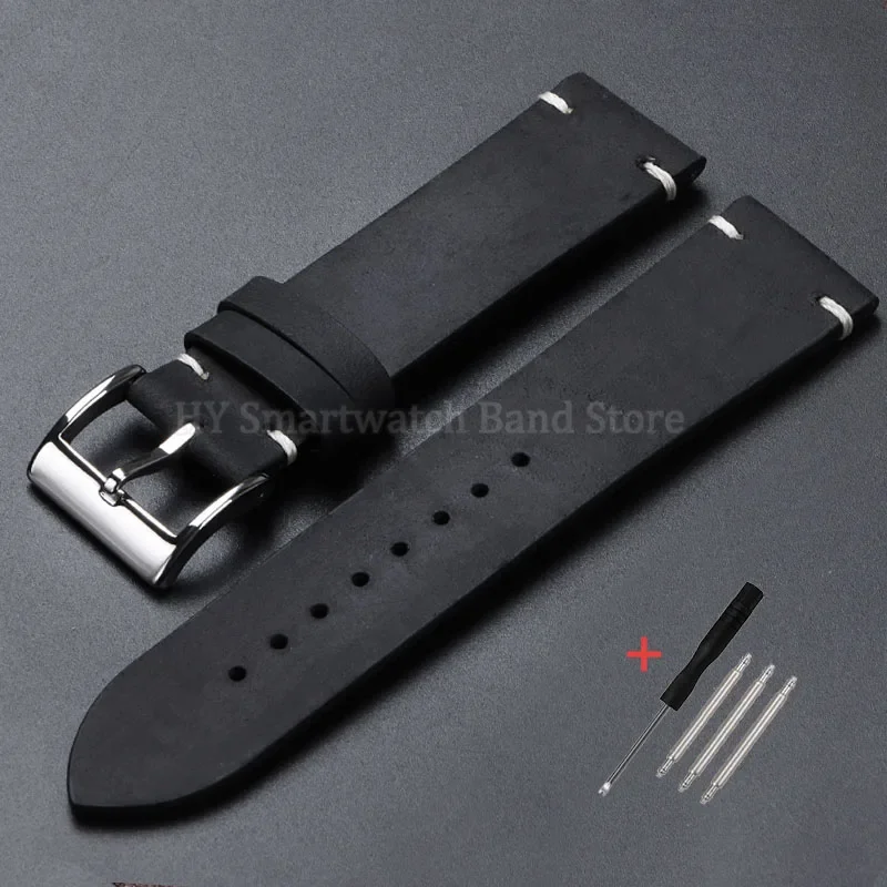 Handcrafted Vintage Oil Wax Leather Watch Band – Premium Cowhide Strap with Handmade Stitching