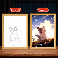 Cute Cat Kawaii LED Night Light - Adorable Moon Lamp and Picture Frame (Cute cat 02)