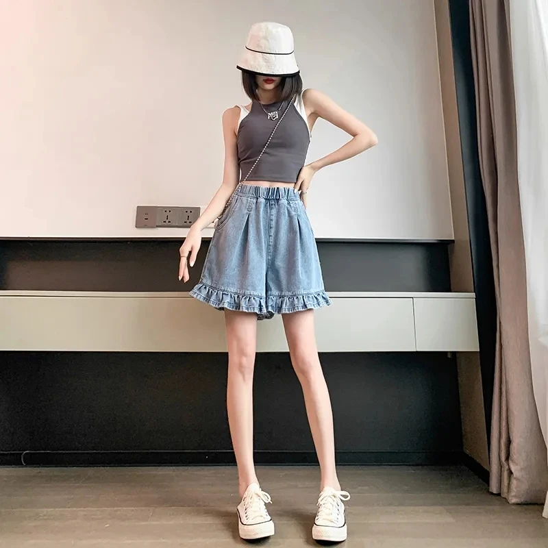 

Women's Oversized Denim Shorts CalçA Feminina Summer Short Woman Pleated Loose High Waisted Slimming A-Line Thin Wide Leg Pants