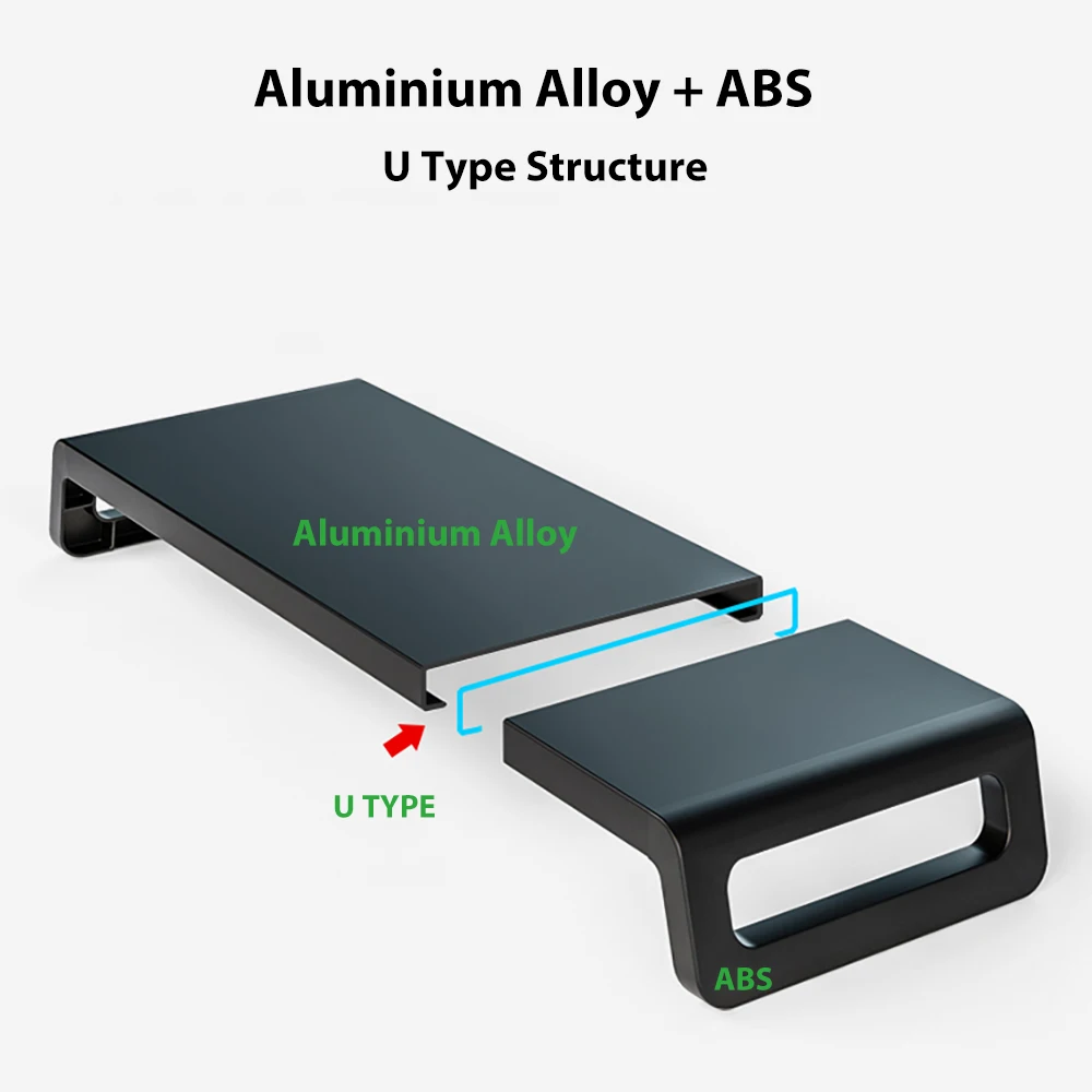 Sleek Black Aluminum Monitor Stand Riser with Anti-Slip Mats and Fast Shipping