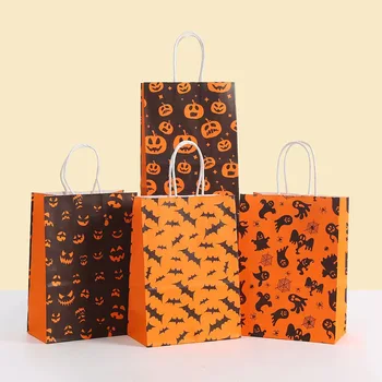 Pumpkin Bat Ghost Printed Halloween Kraft Paper Gift Bags for Party Favors Trick or TreatBirthday and Craft Supplies 1