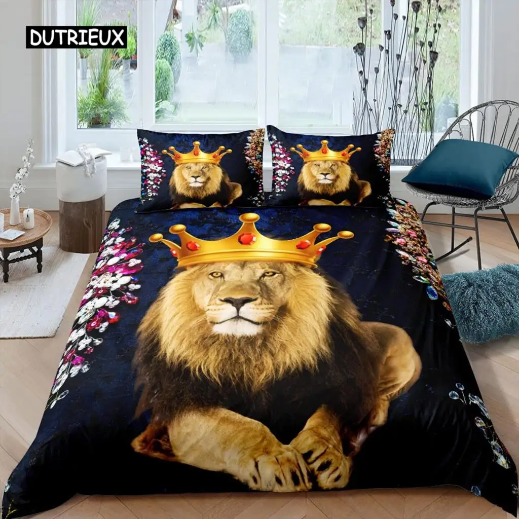 

Lion Duvet Cover Set King Size Africa Wildlife Big Cat Bedding Set Golden Lion Resting 2/3 Pcs Kids Animal Twin Comforter Cover