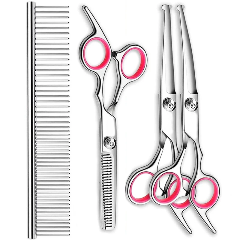 Sharp And Durable Titanium Coated Professional Dog Grooming Kit Dog Grooming Scissors Set With Safety Round Tips For Dogs Cats