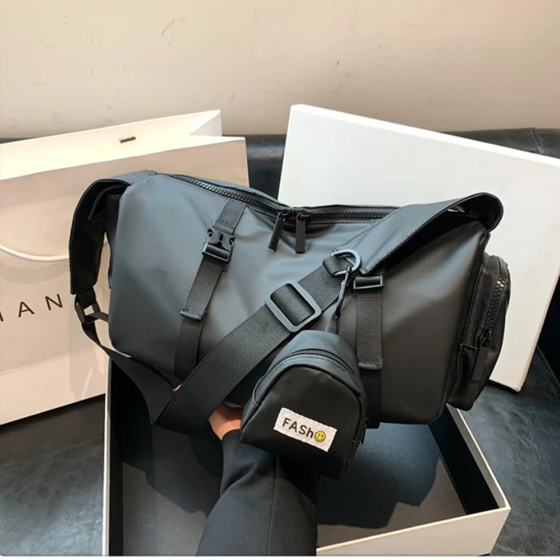 Sports Shoulder Bag Large Capacity Handbag Oxford Durable Solid Color Zipper Korean Style Casual Fitness Sports Crossbody Unisex