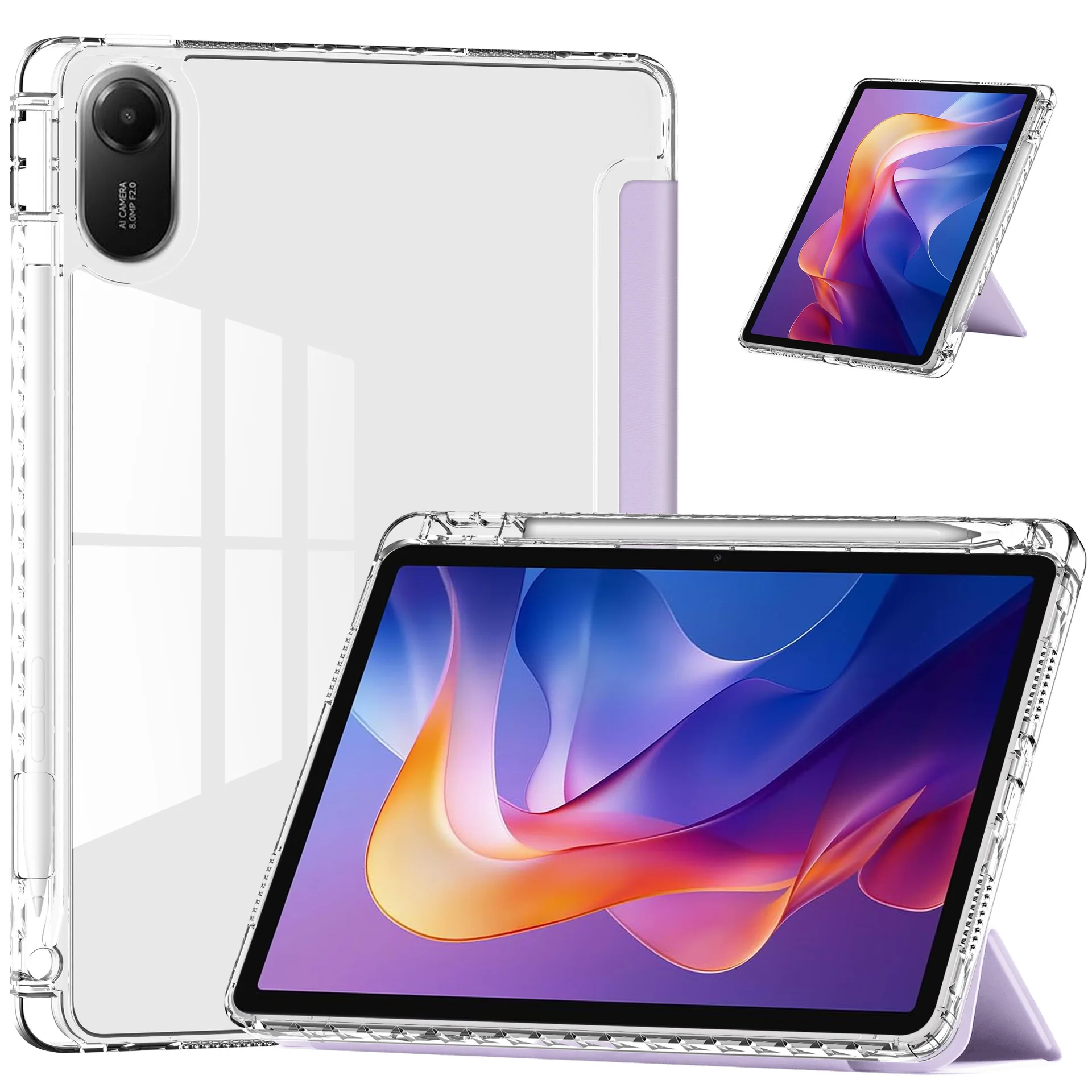 Slim Clear Hard Back Case with Multi-Angle Stand and Pencil Slot - Shockproof Protection