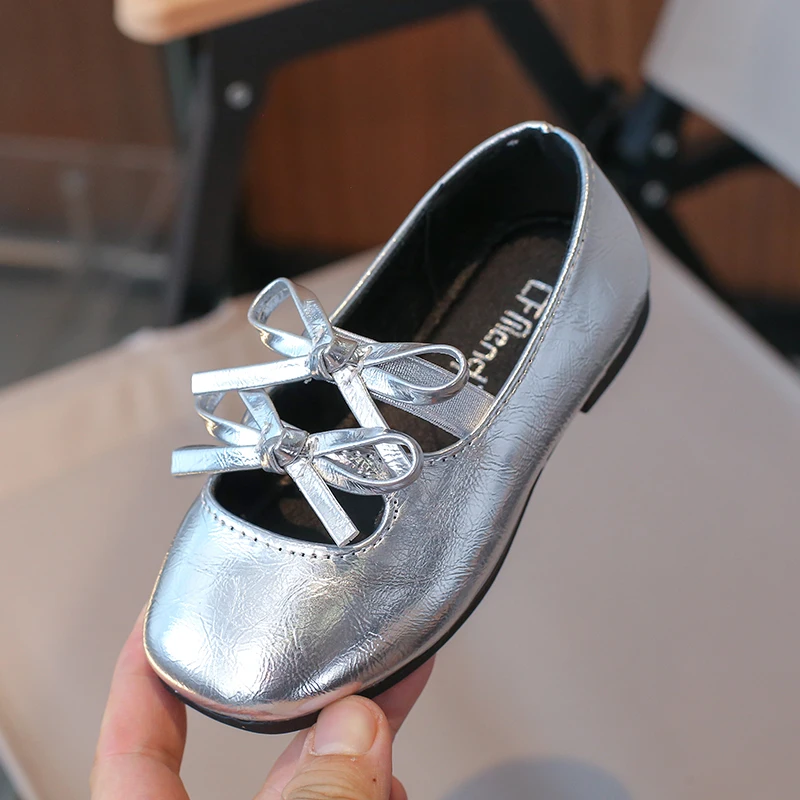 Children Girls Double Bow Non-slip Soft Soled PU Casual Shoes Spring Autumn Outdoor