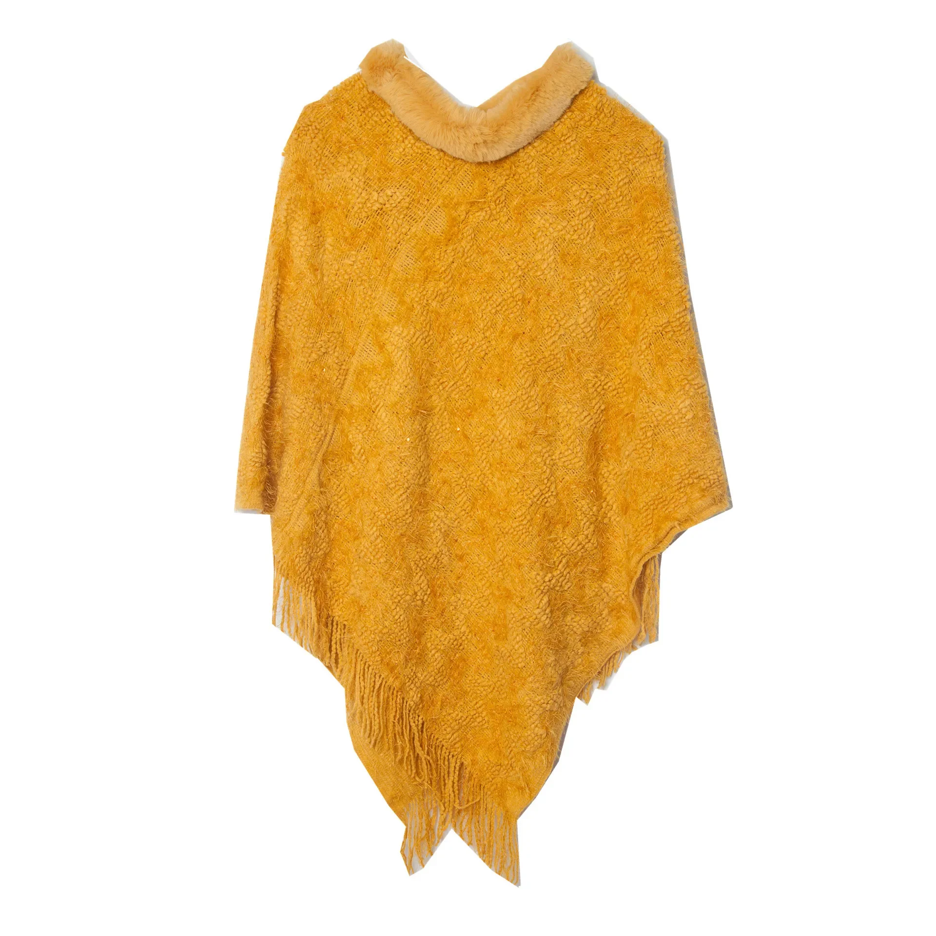 

Spring Autumn Sequin Pullover Imitation Wool Collar Shawl Knitted Cloak Fashionable Casual Poncho Lady Capes Yellow Cloaks