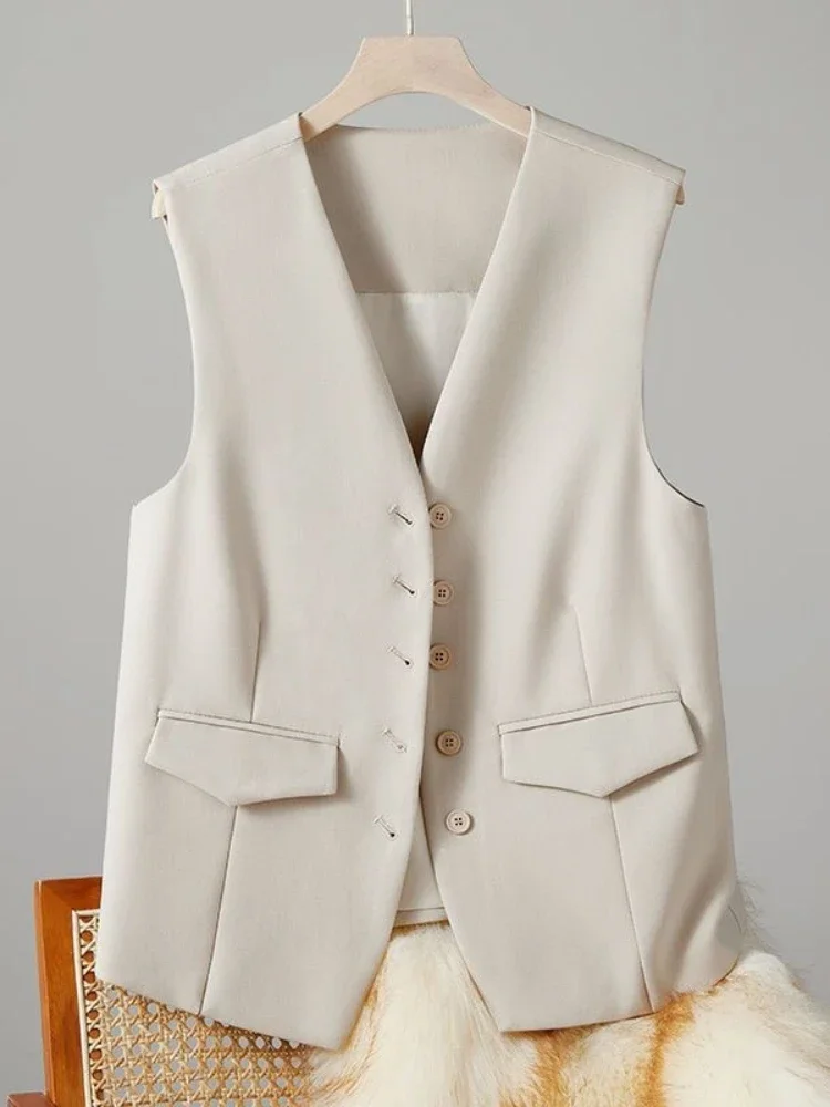 Summer V-Neck Vest Women Thin Loose Waistcoat Single Breasted Sleeveless Blazer Female Slim Short Vest Femme Slim Buttons