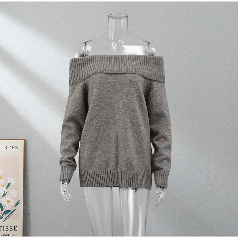 S8c564938631f4d26a36de4734753ec9fu Fashion Sexy Solid Off Shoulder Female Jumpers Casual Slash Neck Long Sleeve Sweater Autumn Ladies High Street Knitwear Mallzona