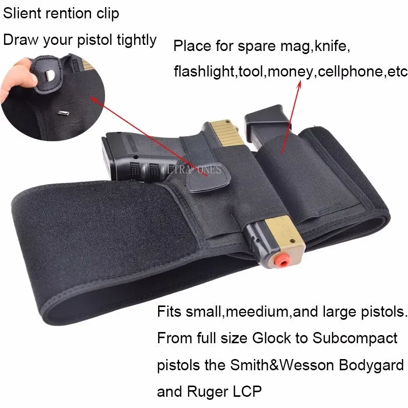 Tactical Belly Band Holster Concealed Carry Waist Band Pistol Holder for Smith and Wesson Bodyguard Glock 19 23 38 25 32 26 27 5