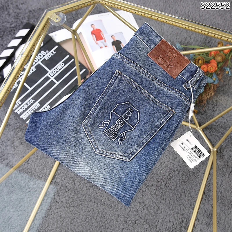 

ALMAQI Jeans men 2024 autumn winter new elastic fashion embroidery big size 31-38 Straight long pants Customized leather label