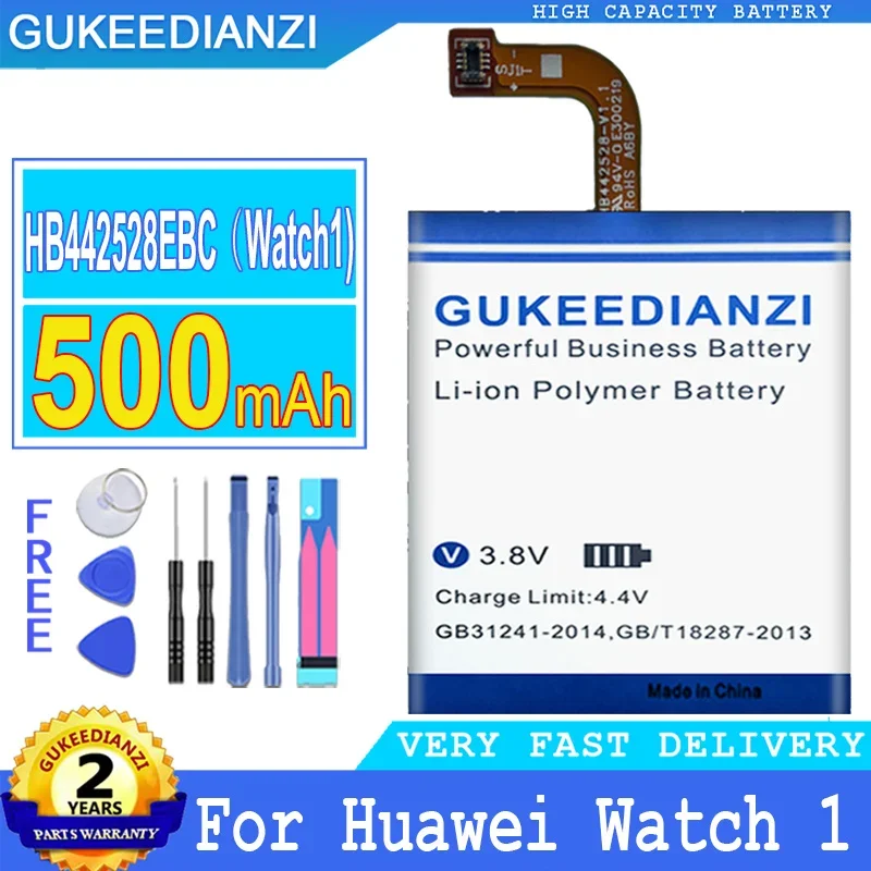 

Сменный аккумулятор GUKEEDIANZI HB442528EBC Watch1, 500 мАч, для часов HUAWEI Watch 1, Большой мощный аккумулятор с бесплатными инструментами