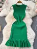 فستان قصير مثير لأوائل الخريف لعام 2025 مكشكش للأرداف فستان صيفي أنيق Y2K فستان ضيق محبوك للسيدات فساتين حفلات كورية