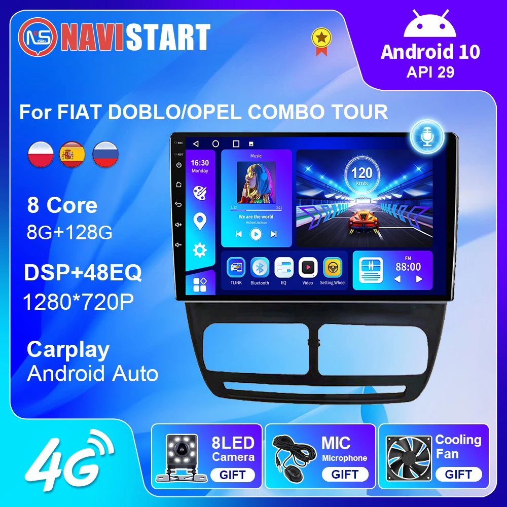 Navistart Android 10 Autoradio Per Fiat Doblo/Opel Combo Tour 2010-2015 Navigazione Gps Stereo Carplay Lettore Multimediale No 2Din