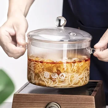 Transparent Glass Soup Pot Heat-Resistant Soup And Stock Pot Household Glass Bowl Kitchen Utensils Gas Stove Induction Cooker