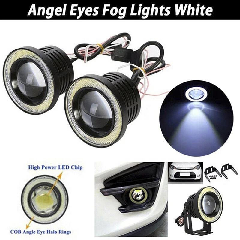 2.5'' 15W Car COB LED Projector Angel Eyes Blue Ring DRL Fog Light Lamp