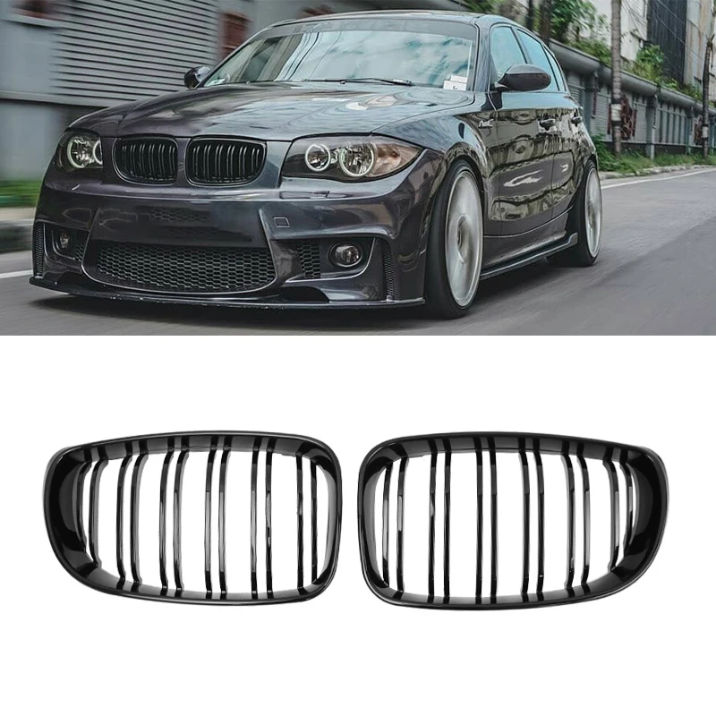 

Car Front Bumper Hood Kidney Grille M Gloss Black Racing Grills For BMW 1 Series E81 E87 E82 E88 128I 130I 135I Grilles 08-11