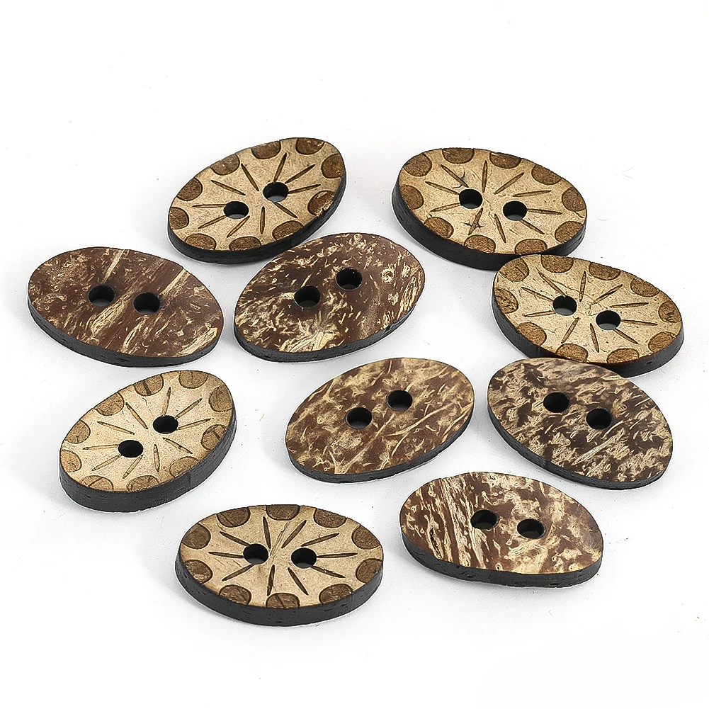 10PCS 35mm Mixed Oval Natural Coconut Shell Pattern Buttons 2 Holes for Garment Decoration DIY Handmade Sewing Accessories