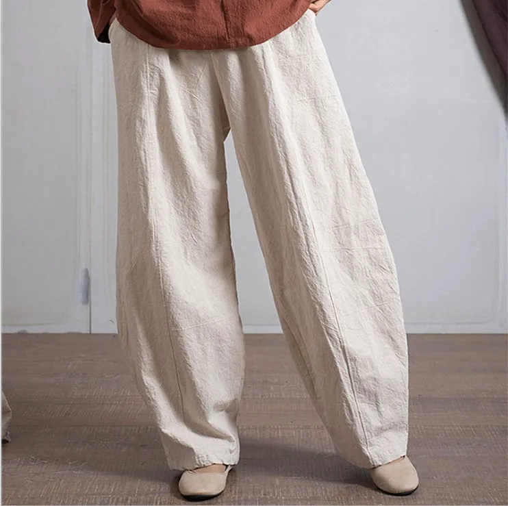 Women Loose Spring Spring Solid Color Linen Pants Female Vintage Elastic Waist Pants Ladies 2022 Fall Flax Trousers FT230 pants Pants & Capris