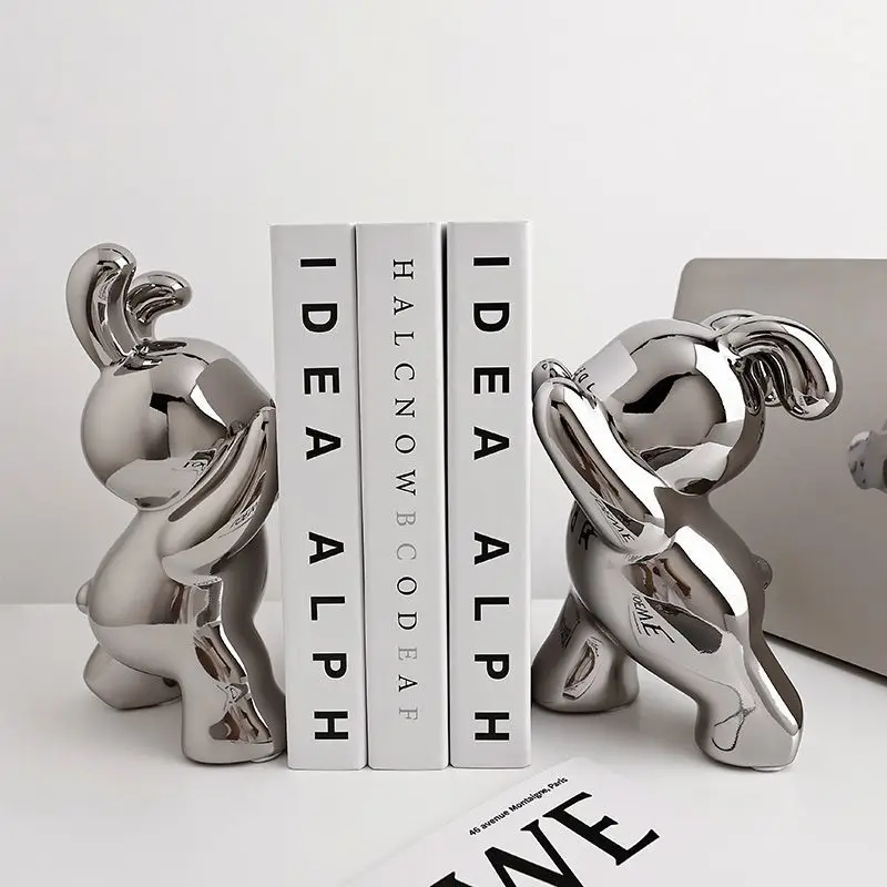 Desk organizer Creative Rabbit Bookend Ceramic Ornament Desktop book holder Cute Gift simple nordic style book organizer 1 pair
