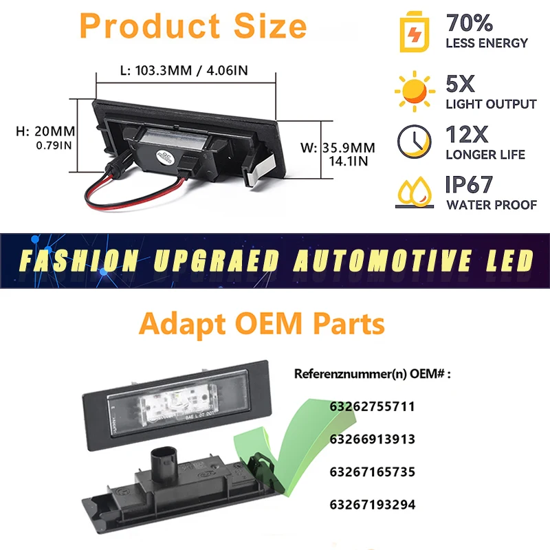 Фото Лампа для номерного знака BMW E81 E87 F20 F21 E63 E64 F06 F12 F13 E85 E86, 2 шт. №5