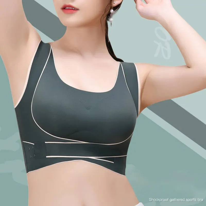 New Front Buckle Seamless And Steel Ring Bra For Women With Backless And Anti Sagging Small Chest Gathered Bra Latex Underwear