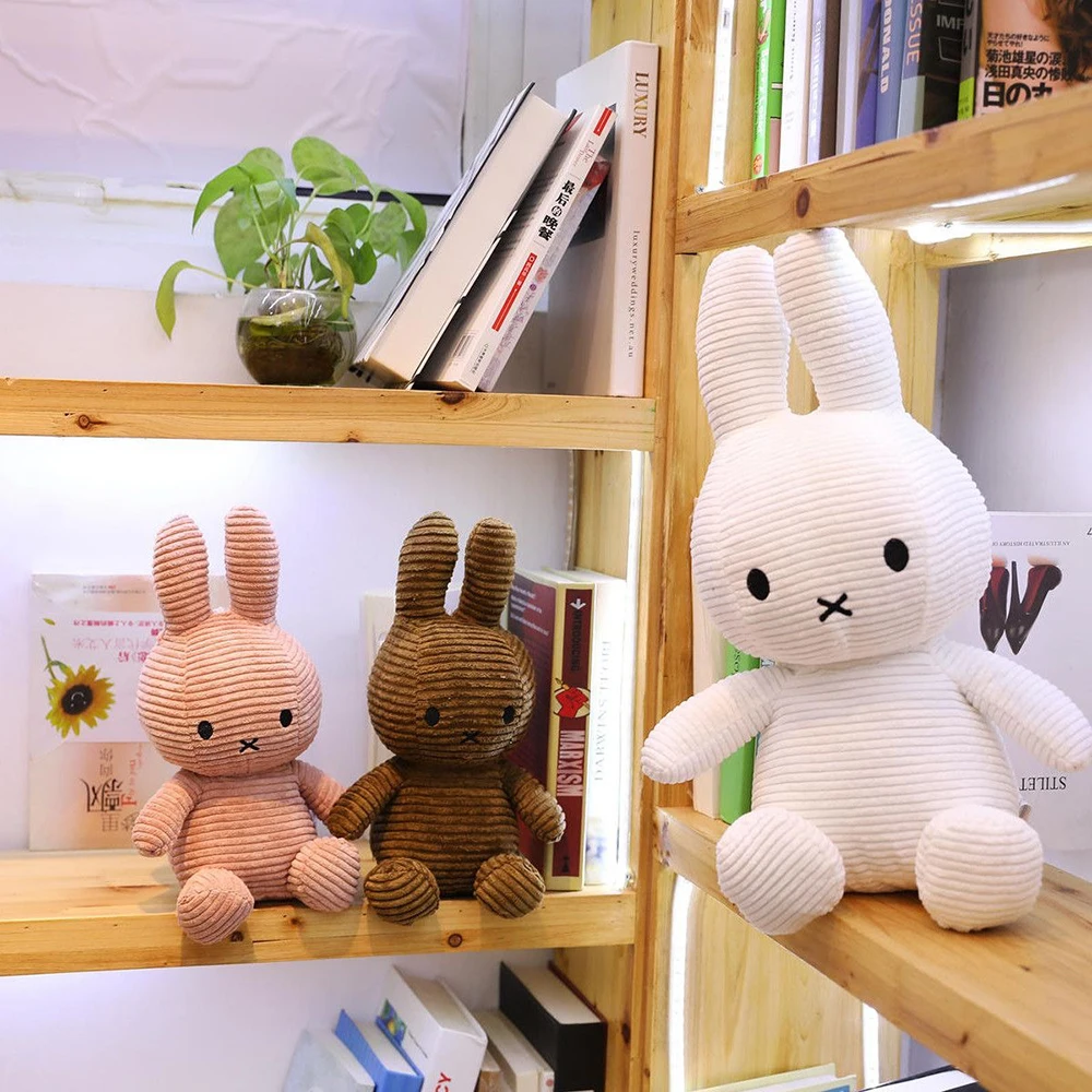 Kawaii Miffy Corduroy Striped Plush Doll Sitting Posture Home Decoration Fun Toy Girl Gift