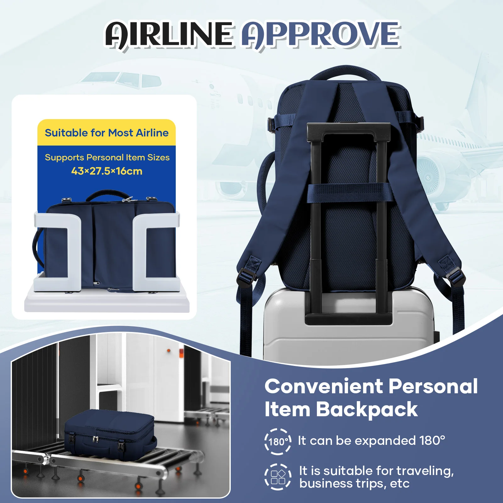 Airplane Cabin Travel Backpack For Women Men, Laptop Backpack Hand Luggage 40x30x20 ,Backpack Under Aircraft Seat, Cosmetic Bag
