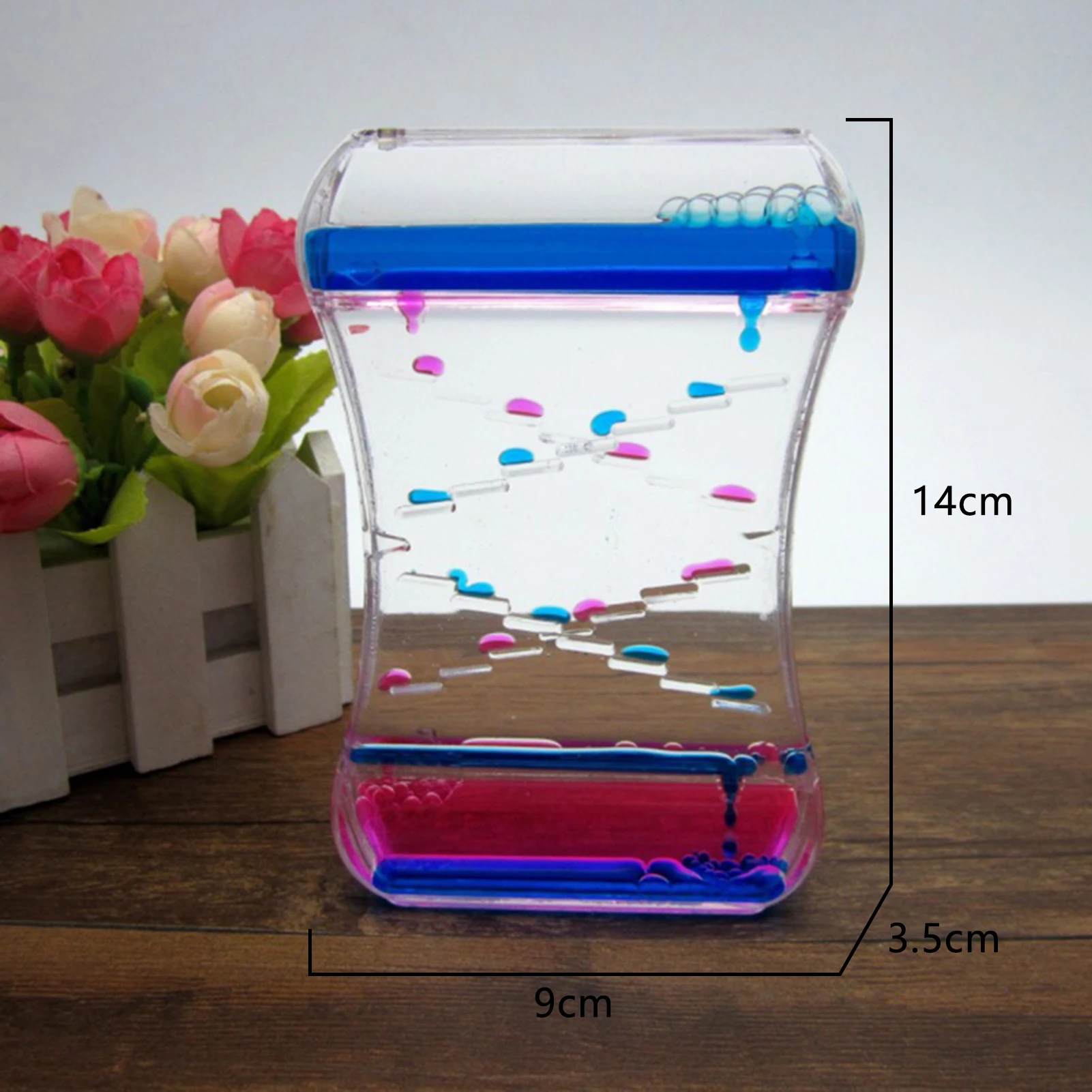 Dynamic Liquid Hour-glass Decompression Toy with 2 Color Blue green Flowing Oil Ornament for Killing Time Stress Relief