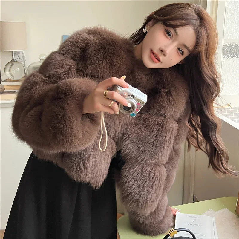 Fox Fur Coat Grass Women's Closing Short Young Thick Warm Streetwear Autumn/Winter Jackets for Women 2023 Thick Warmv Collar 1Pc