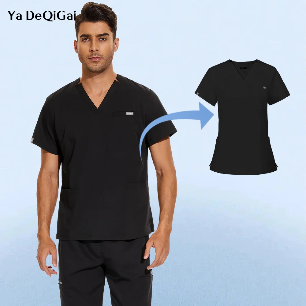 

Hospital Nursing Uniform Surgery Scrubs Tops Women Short Sleeved Shirts Dental Clinic Workwear Nurse Blouse Doctor Clothes Black