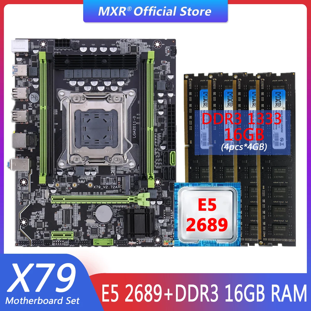 X79 Motherboard combo kit set LGA2011 Xeon E5 2689 CPU 16GB (4pcs*4GB) 1333Mhz Memory DDR3 RAM SATA3.0 USB3.0 NVME mother board of computer