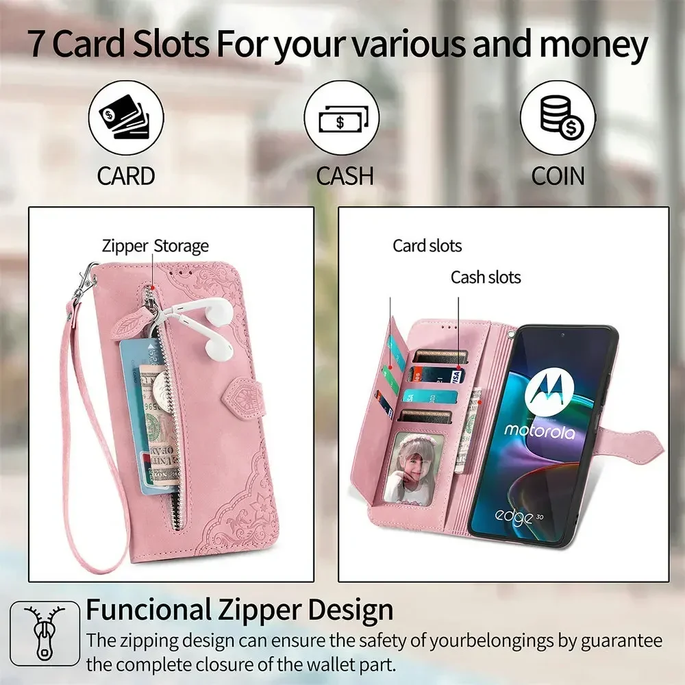 Zipper Leather Wallet Flip Case Book Shell