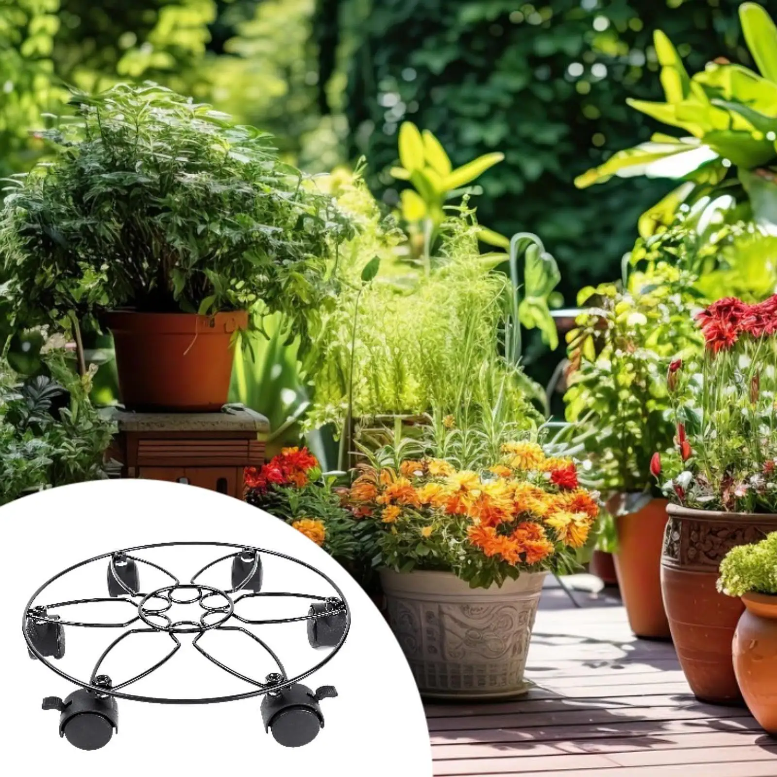 Plant Pot Caddy Round Metal Potted Plant Dolly for Living Room Garden Office