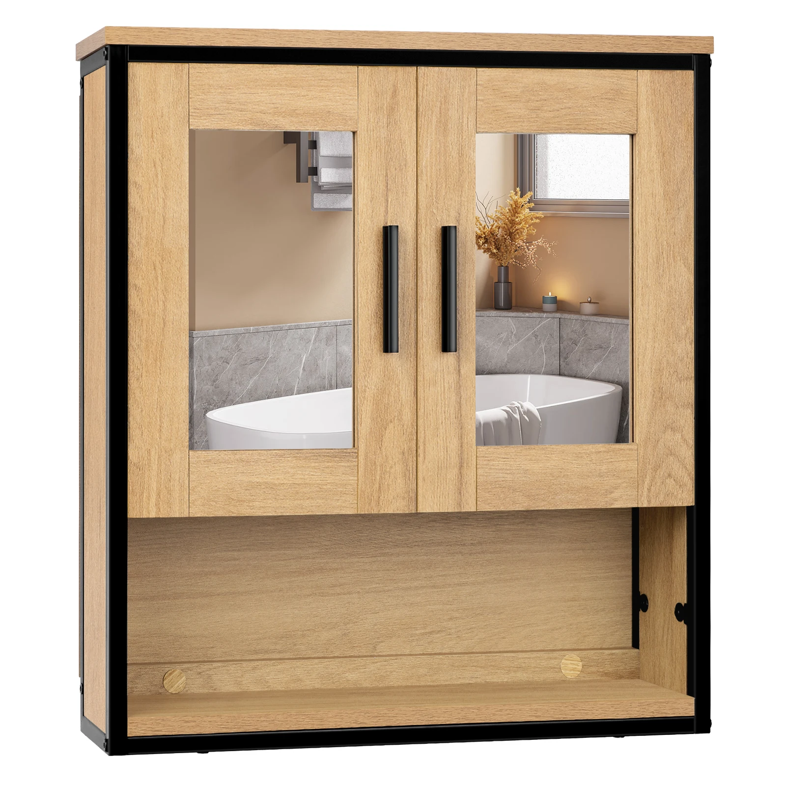 Hanging-Bathroom-Cabinet-with-2-Mirrors-Adjustable-Shelves-2-Doors-Wall ...