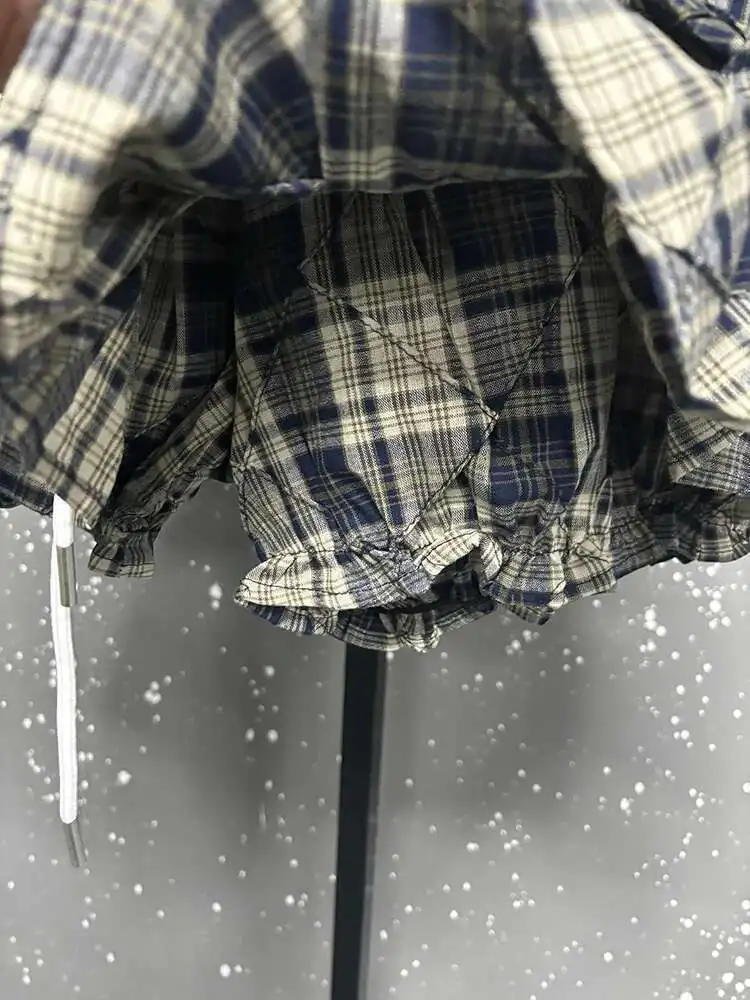 Description Picture 6 of itemDEAT Fashion Women's Lapel Contrast Color Causal T-shirts Female Trendy Drawstring Plaid Short Skirts Spring New Arrival 33A2680
