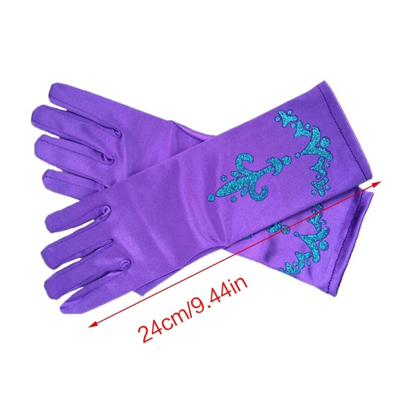 Girls Ice Princess Long Silky Gloves Sequins Print Snow Queen Dress Up Gloves