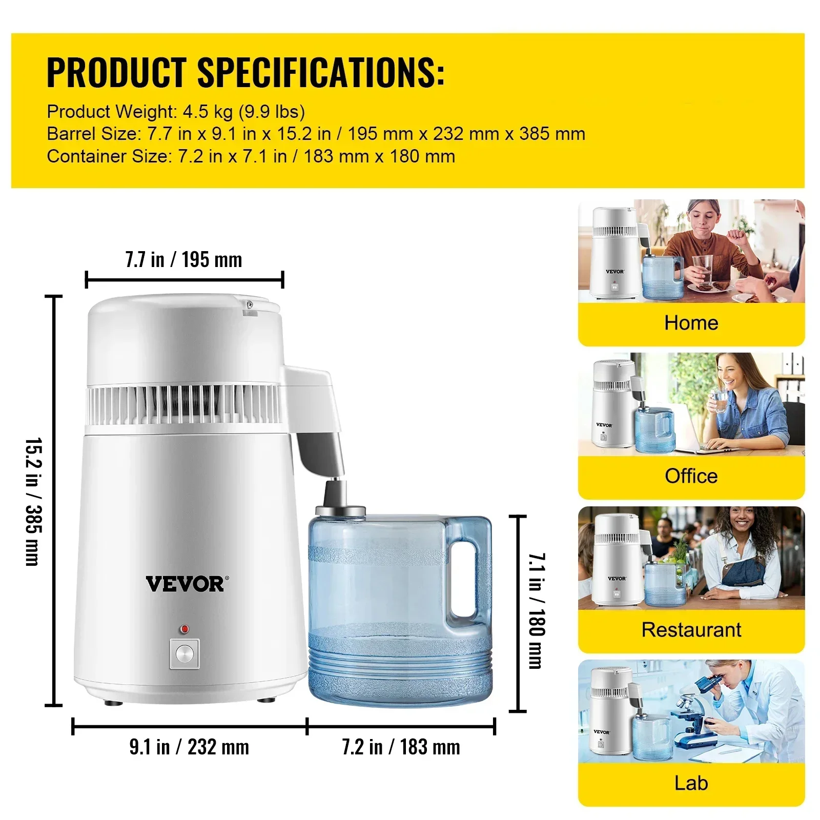 4L Water Distiller Purifier Filter Dispenser Heating Drinking Bottle Softener 304 Stainless Home Appliance for Office Use