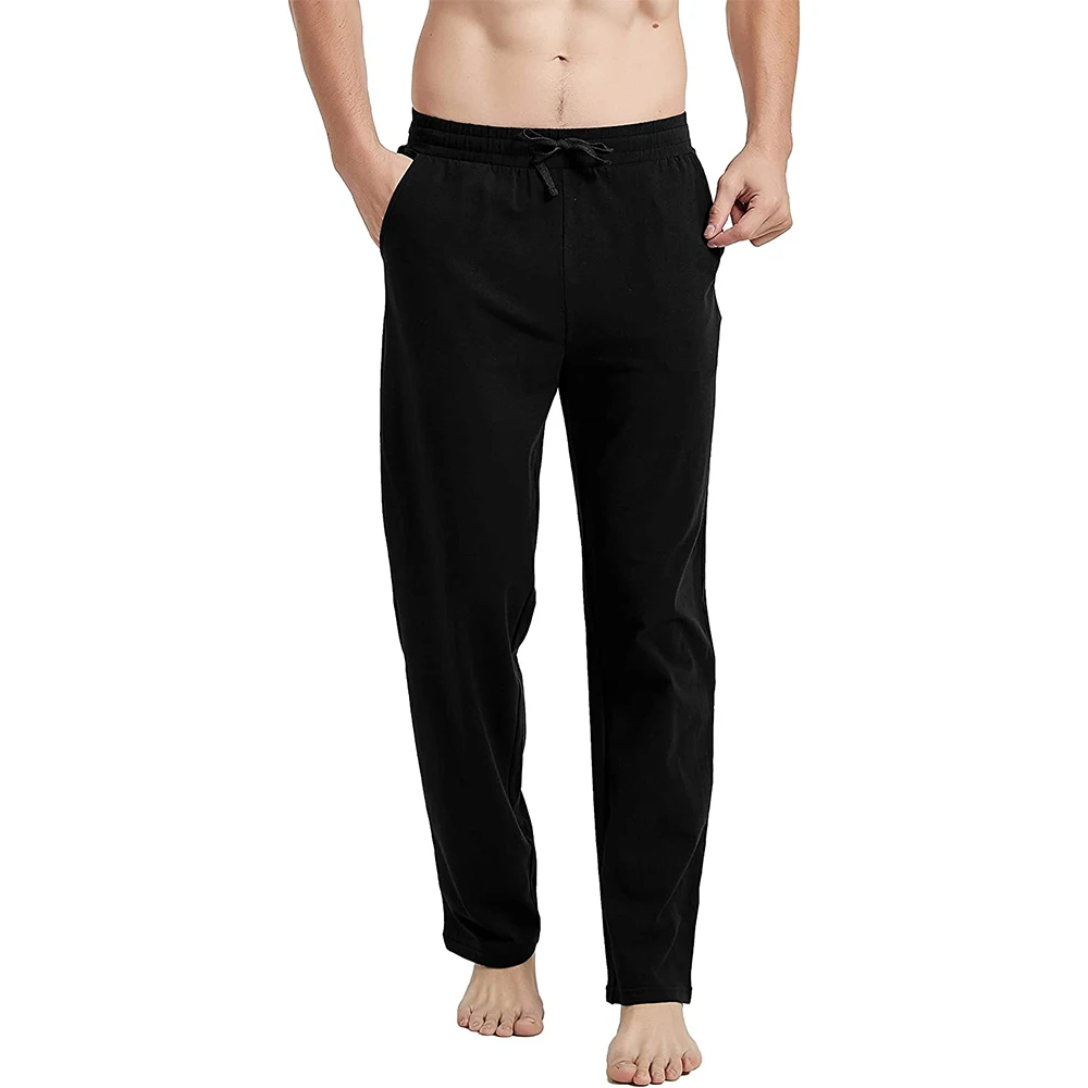 Men's Cotton Yoga Lounge Pants Open Bottom Running Joggers Loose Fit Athletic Sweatpants with Pockets Large Size Comfortable