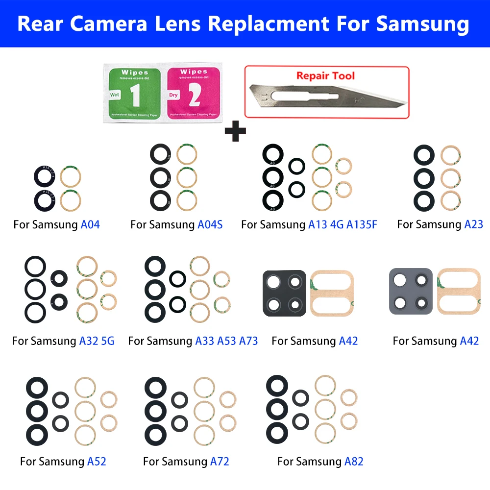 

20 Pcs Rear Camera Glass Lens For Samsung A04 A04S A23 A33 A53 A73 A42 A72 A13 4G A32 5G Back Camera Glass Lens With Adhesive