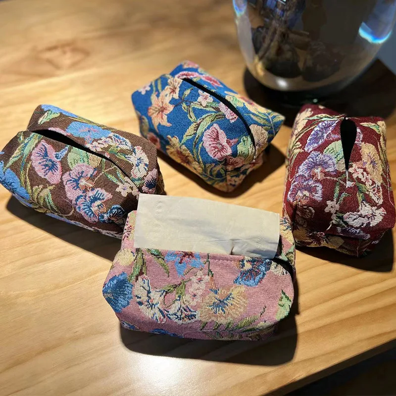 Restaurant Retro Tissue Box Home Living Room Tissue Box Light Luxury Fabric Bag Storage Embroidered Tissue Bag Wholesale 3