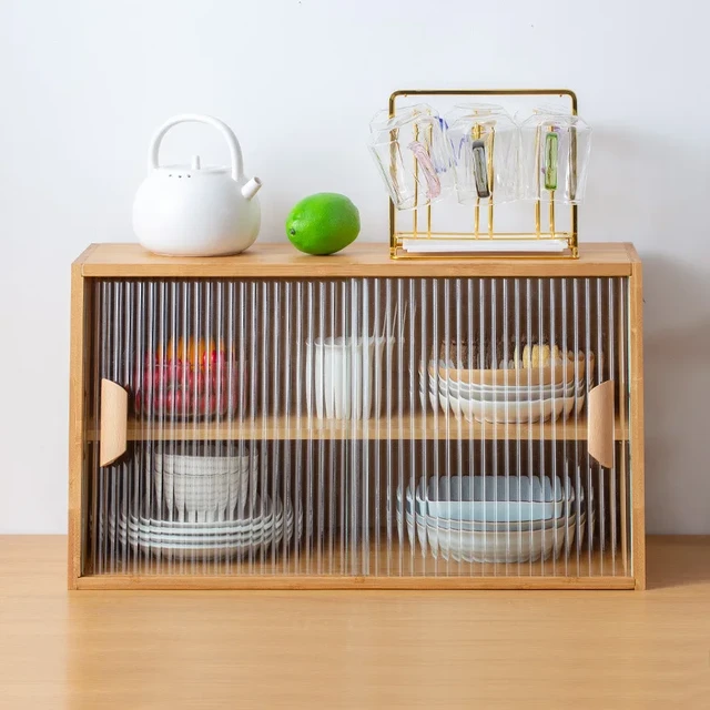 Bamboo Kitchen Storage Cabinet with Acrylic Door Tableware Storage Rack  Desktop Storage Drawers Organizer Dish Display Cabinet - AliExpress