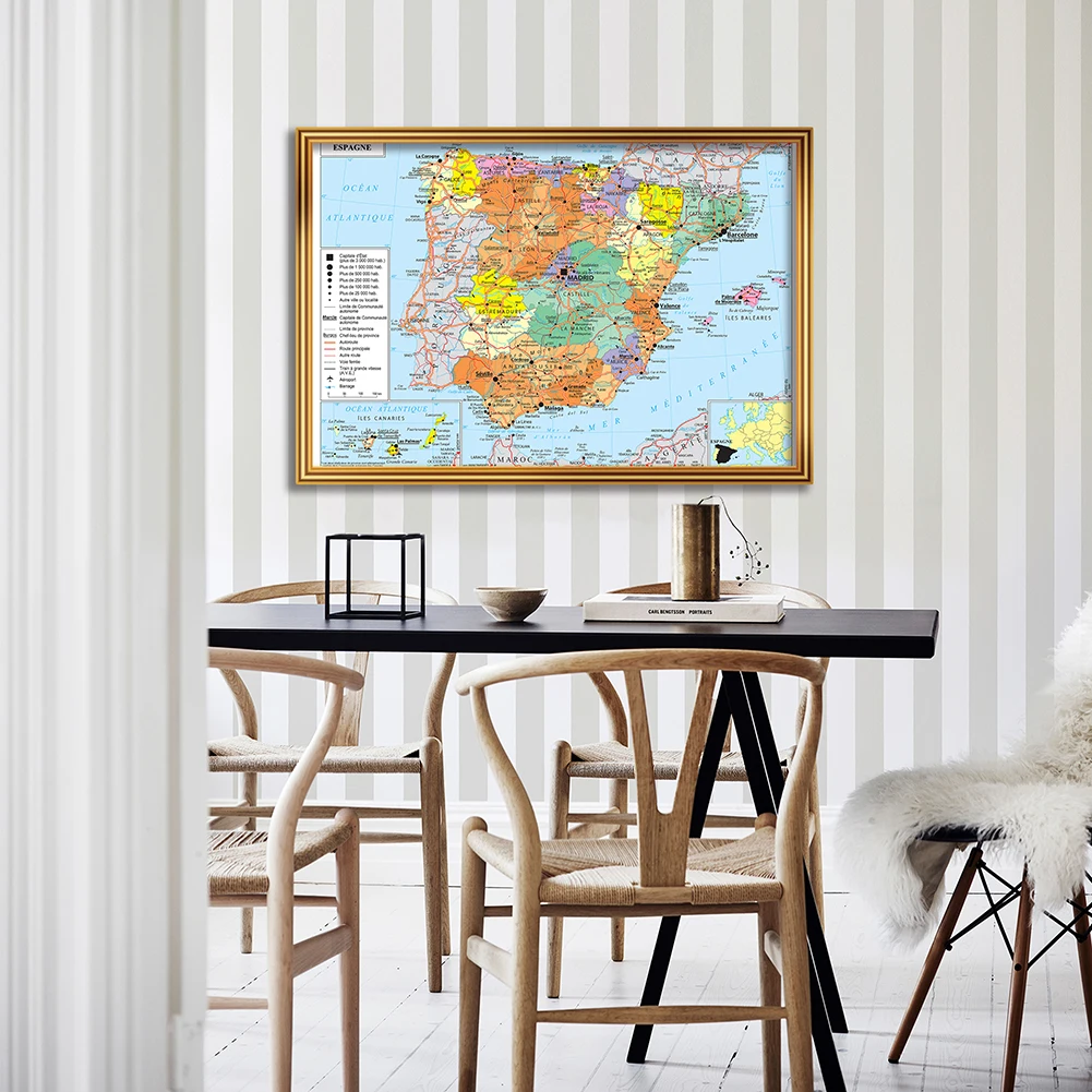 

84*59cm Transportation Map of The Spain In French Wall Poster Canvas Painting Living Room Home Decoration School Supplies