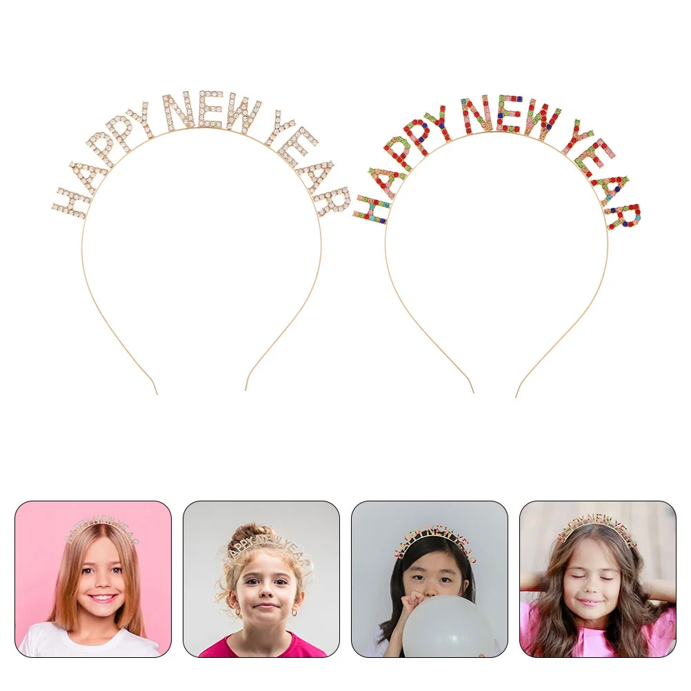 

2Pcs Happy New Year Headwear New Year Headband New Year Hair Decoration Shiny Headband