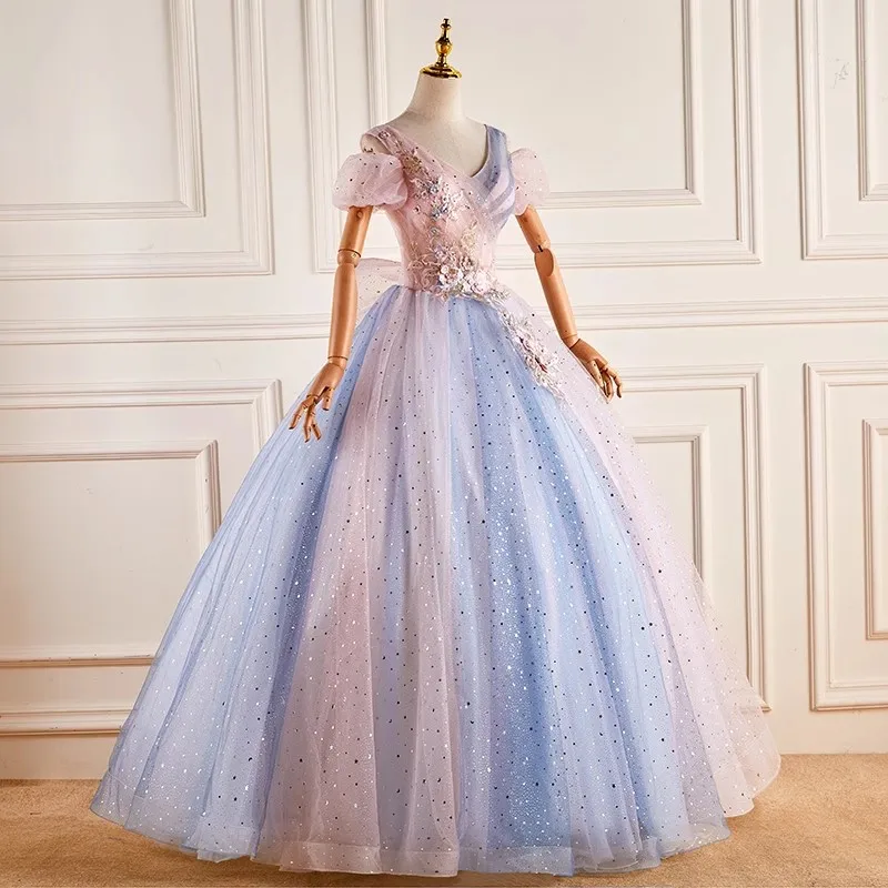

Ashely Alsa Fashion Women Party Dresses V Neck Short Sleeve Bow Vestido 15 Anos 16 Girl Prom Occasion Gowns First Communion Wear