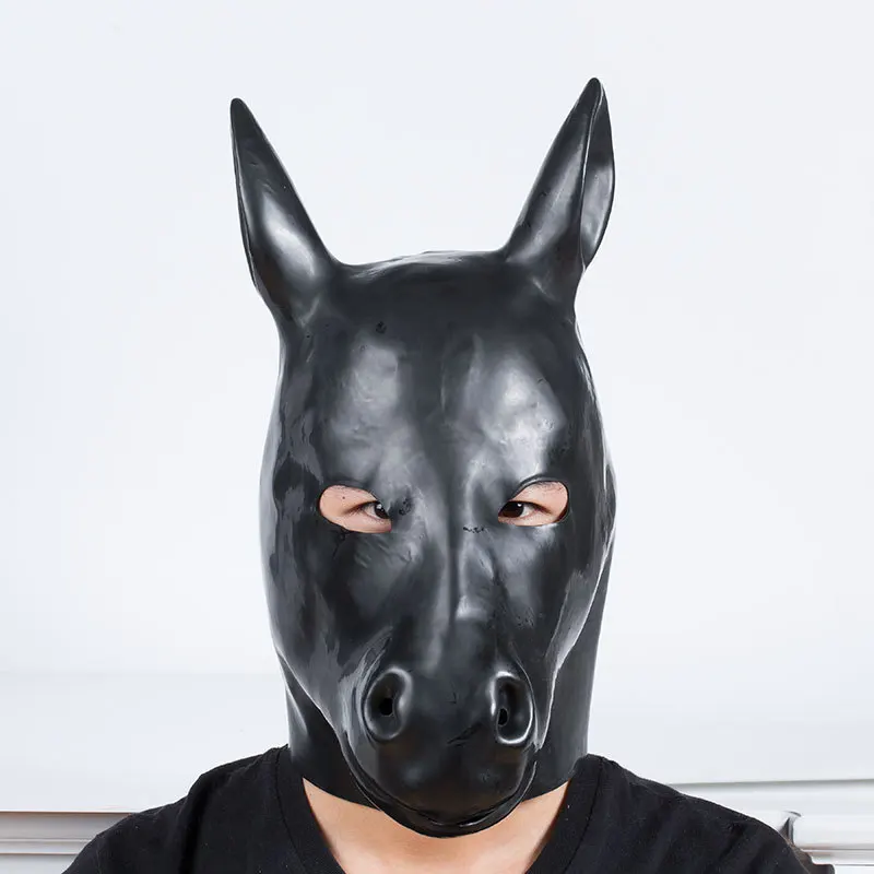 Halloween Mask Unisex Black Latex Hoods Horse Head Mask Party Cosplay Rubber Catsuits Bodysuits Mask
