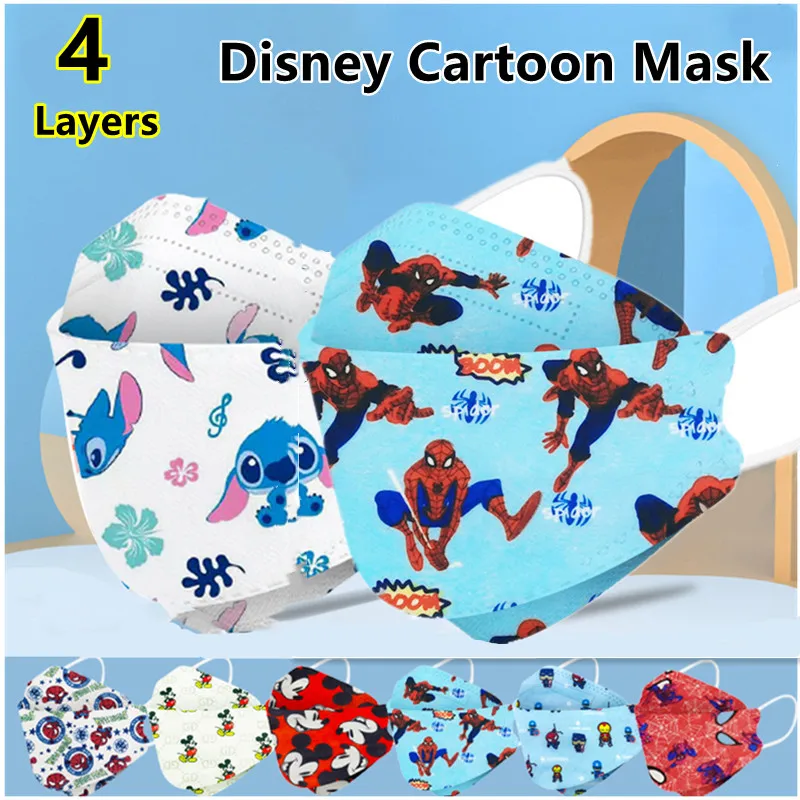 Disney Disposable Child Mask Spiderman Stitch Cartoon Face Shield Mask Cute 4 Layer Fashion Mascarilla Girls Boys Mouth Mask 2