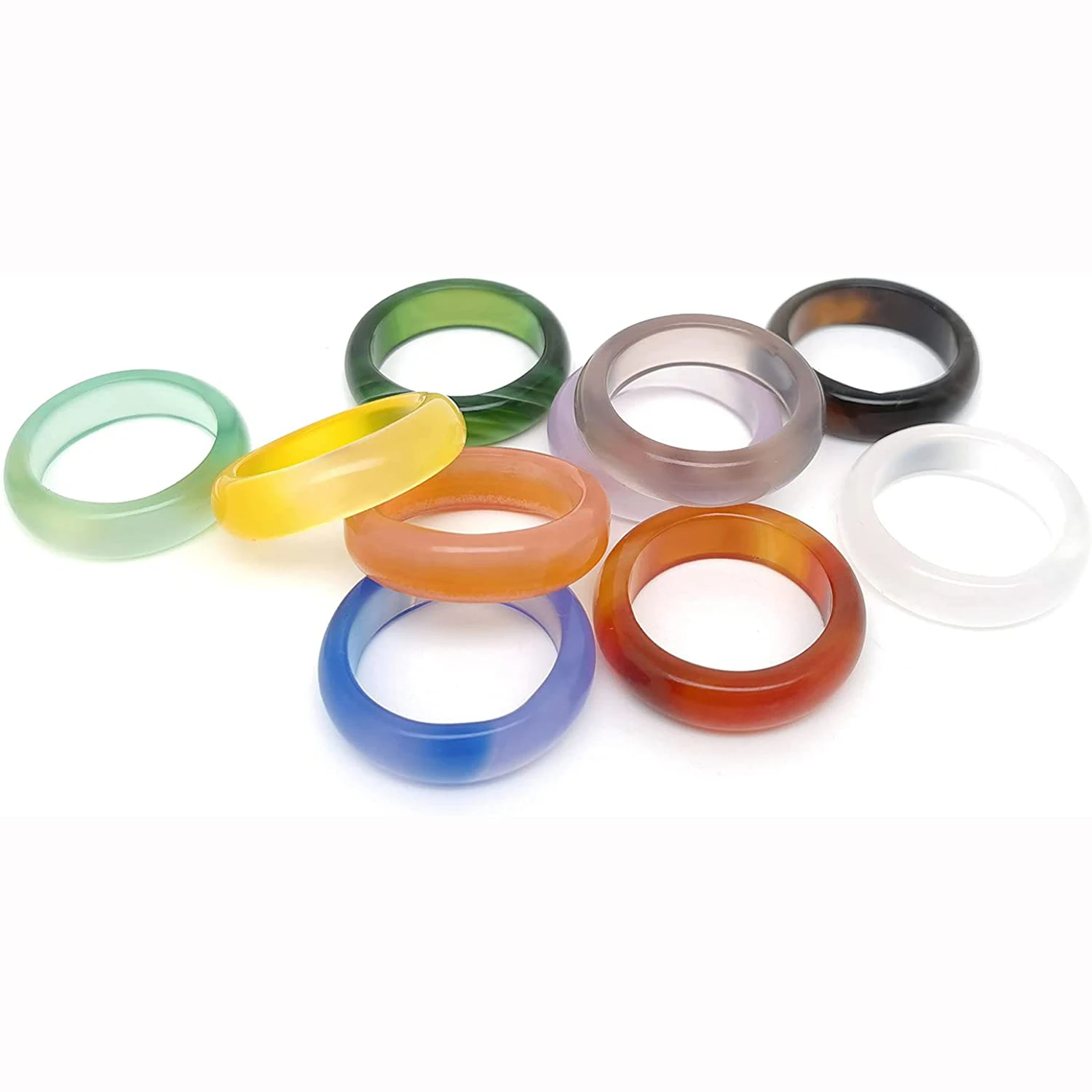 

Женские кольца из агата 10 шт., гладкие разноцветные кольца разных размеров с пончиком толщиной 6 мм, круглые кольца для женщин и девочек на день рождения