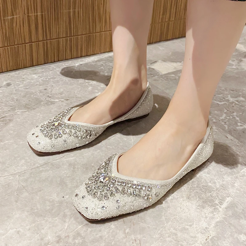 Spring Women Pumps Shoes Square Toe Women Flats Shoes Solid Color Slip On Casual Shoes Soft Comfort Pu Leather Chaussure Femme